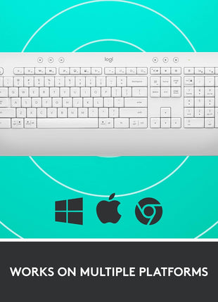 Logitech Signature K650 Comfort Full-Size Wireless Keyboard with Wrist Rest, BLE Bluetooth or Logi Bolt USB Receiver, Deep-Cushioned Keys, Numpad, Compatible with Most OS/PC/Window/Mac - Off White