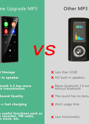 64GB MP3 Player with Bluetooth 5.2, AiMoonsa Music Player with Built-in HD Speaker, FM Radio, Voice Recorder, HiFi Sound, E-Book, Earphones Included