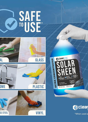 Solar Panel Cleaner 1 Gallon (Makes 512 G) - Super Concentrated Cleaning Solution for Glass, Metal, Wood & Plastic - Remove Oil, Fingerprint & Water Spots - Multipurpose Solar Panel Cleaning