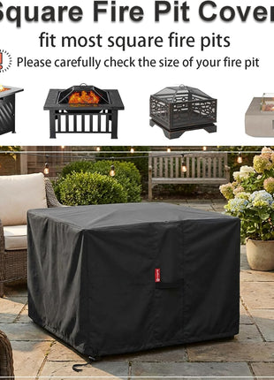 SheeChung Gas Fire Pit Cover Square-Premium Patio Outdoor Cover Heavy Duty Fabric with PVC Coating,100% Waterproof,Anti-Crack,Fits for 29 inch,30 inch,31 inch,32 inch Fire Pit/Table Cover (32 inchL x 32 inchW x 24 inchH,Black)