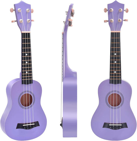 Soprano Ukulele Beginner Pack, 21 Inch Basswood kids Ukuleles Starter Kit with Gig Bag Spare Strings Tuner and Picks. (purple)