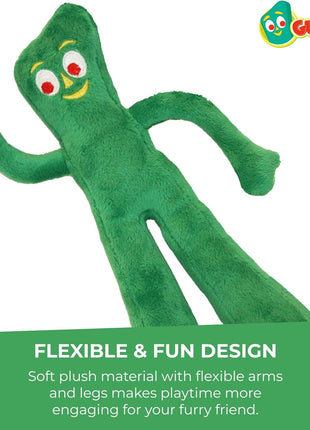 Multipet Gumby Dog Plush Toy - Squeaky Toy for All Dogs - Extra Soft Plush w/ Flexible Legs & Arms - Stuffed Animal for Cuddling & Playing - Cute Dog Pet Toy (9", Green)