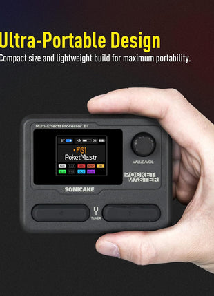 SONICAKE Pocket Master-Portable Multi Effects Pedal, 100 Built-in Guitar/Bass/Acoustic Effects, Amp Modeling, IR Cabinets Simulation, Stereo OTG USB Audio Interface, Rechargeable Guitar Pedal (Black)