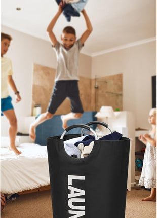 Maxsilan 90L Large Laundry Basket, Freestanding Tall Clothes Hamper, Collapsible Laundry Bag, Black