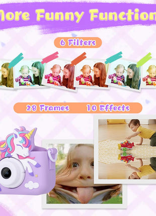 Unicorn Toys Camera for Kids Girls Age 3-8, Purple | Toddler Kids Digital Camera, Christmas Birthday Gifts for 3-8 Years Old Girl, 1080P HD Selfie Video Camera with 32GB SD Card