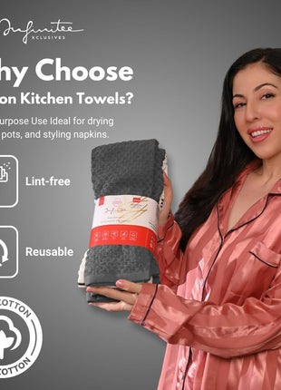 Infinitee xclusives 100% Cotton Kitchen Towels   15x25 Inch Ultra Soft Tea Towel, Super Absorbent Terry Dish Towels for Kitchen Linens |Grey|