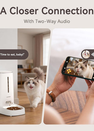 Automatic Cat Dog Feeder with Camera 4L, 2.4G/5G WiFi Smart Pet Food Dispenser with Night Vision, 2-Way Audio, Meat Call and Motion Alert, Stainless Steel Bowl, Dual Power Support, AI Feature