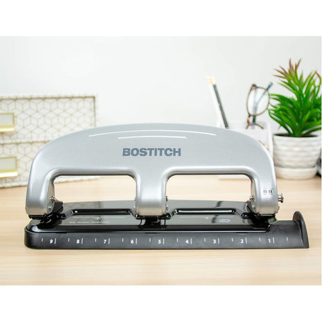 Bostitch Office EZ Squeeze 3-Hole Punch, 20 Sheet Capacity, Reduced Effort, No Jam Technology , Silver