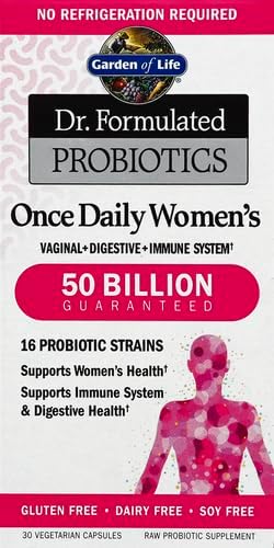 Garden of Life Once Daily Dr.Formulated Probiotics for Women 50 Billion CFU 16 Probiotic Strains with Organic for Digestive,Vaginal & Immune Health,Dairy Free,Shelf Stable 30 Capsules (Pack of 6)