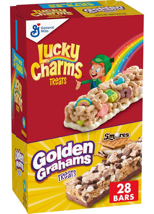 Lucky Charms and Golden Grahams S'mores Cereal Treat Bars, Snack Bars, Variety Pack, 28 Ct, 26.7 oz