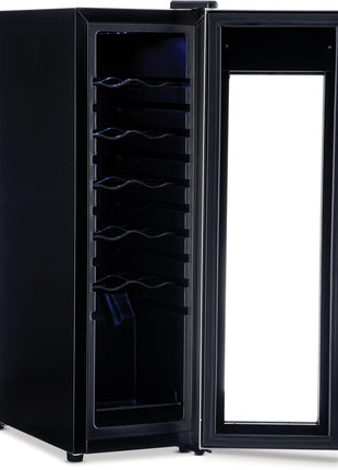 NewAir 12 Bottle Wine Cooler Refrigerator | Freestanding Wine Fridge | Stainless Steel, Double-Layer Tempered Glass Door, Quiet Compressor | 41F-64F Digital Temperature Control For Reds & Whites Wine