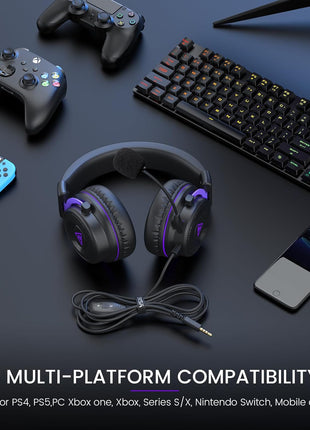 EKSA E900 Headset with Microphone for PC, PS4,PS5, Xbox - Detachable Noise Canceling Mic, 3D Surround Sound, Wired Headphone for Gaming, Computer, Laptop, 3.5MM Jack