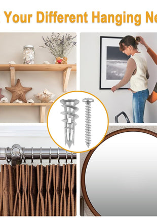 Metal Self Drilling Drywall Anchors, 116PCs Shatter-Resistant Wall Anchors and Screws Kit, 58 Heavy Duty Sheetrock Anchors + 58#6 x 1-1/4'' Screws, Zinc Hollow Dry Wall Anchors 50LB Hanging