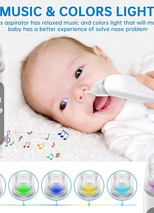 Nasal Aspirator for Baby, Electric Nose Aspirator for Toddler, Nose Sucker with Powerful Suction, Auto Nose Cleaner with 3 Silicone Tips, Adjustable Suction Level, Music and Light Soothing Function