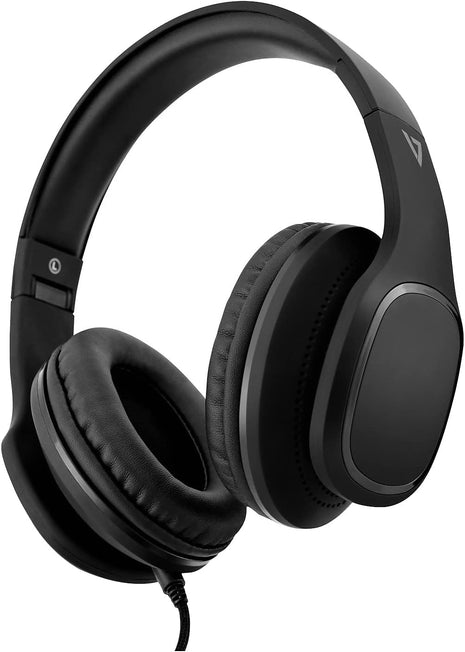 V7 HA701-3NP Over-Ear Headphones with Microphone and Volume Control, Foldable, Call Answering for Cellphones, Tablets, Smartphones, Laptop Computer, PC, Black