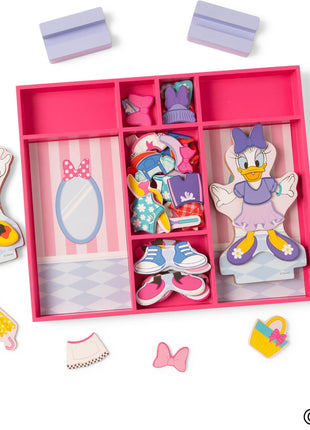 Melissa & Doug Disney Minnie Mouse and Daisy Duck Deluxe Wooden Magnetic Dress-Up; 2 Fashion Dolls with Stands for Pretend Play, 52 Pieces - FSC Certified