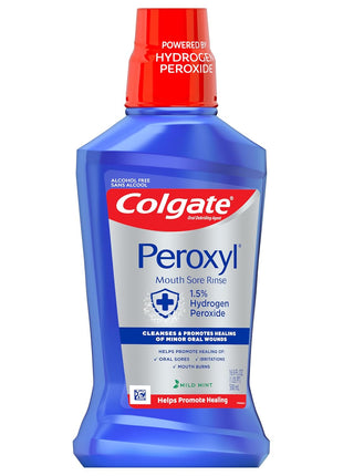 Colgate Peroxyl Antiseptic Mouthwash and Mouth Sore Rinse, 1.5% Hydrogen Peroxide, Mild Mint - 500ml, 16.9 Fluid Ounces