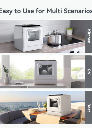 ecozy Portable Dishwasher Countertop, Mini Dishwasher with a Built-in 5L Water Tank, No Hookup Needed, 6 Washing Programs, Extra Air Drying Function for Apartments, Camping and RV