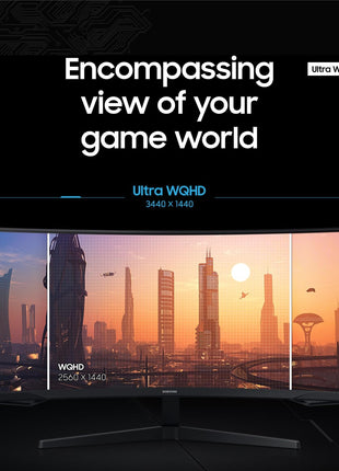 Samsung 34' Odyssey G5 Ultra-Wide Gaming Monitor with 1000R Curved Screen | 165Hz, 1ms, FreeSync Premium, Large Display, Eye Comfort, Multiple Ports, WQHD (LC34G55TWWNXZA)