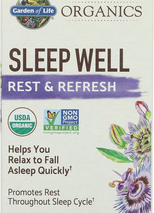 Garden of Life Organics Sleep Well Rest & Refresh Tablets with Lemon Balm, Green Tea Extract, Chamomile & Probiotics – Support for Restful Sleep & Relaxation, Non-GMO, Gluten-Free, Vegan, 30 Tablets