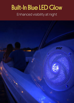 Pyle Marine Speakers - 5.25 Inch 2 Way Waterproof and Weather Resistant Outdoor Audio Stereo Sound System with LED Lights, 180 Watt Power and Low Profile Slim Style - 1 Pair - PLMRS53WL