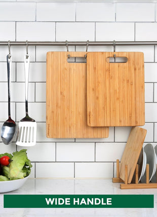 Freshware Bamboo Cutting Board Set of 3, Wooden Cutting Boards for Kitchen, Knife Friendly Food Grade Chopping Board, Lightweight with Hanging Hole for Easy Storage