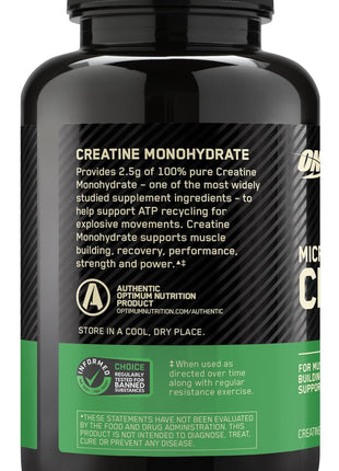 Optimum Nutrition Micronized Creatine Monohydrate Capsules, Keto Friendly, 2500mg, 100 Capsules