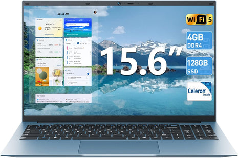 SGIN Win 11 Laptops Computer, 15.6 Inch Laptop with Celeron N4000 Processor, 4GB RAM 128GB SSD, BT5.0, Standard HDMI, Webcam, Wi-Fi 5, 7000mah Battery, Type-C, 180? Viewing, USB3.2(Gray)