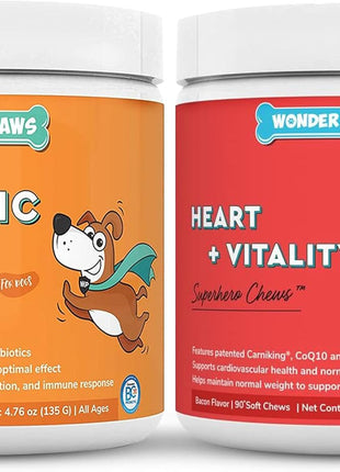 Probiotic Superhero Chews Plus Heart + Vitality Chews - for Dog's Gut Health, Digestion, Immune Support, Heart Health & Circulation - Probiotic 90 Chews - Heart + Vitality 90 Chews