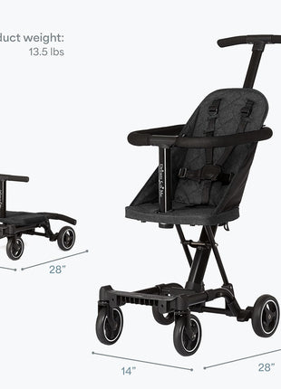 Dream On Me Coast Rider Lightweight Travel Stroller, 45 Lb Limit, Black | 5-Point Harness, Smooth Wheels, Compact Baby & Toddler Stroller, Theme Park Approved, Quick Fold, Converts to Rider & Scooter