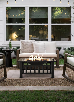Devoko Outdoor Fire Pit, 32 Inch Firepit Table Metal Outdoor Fireplaces with Waterproof Cover for Outside Patio Camping (Black)