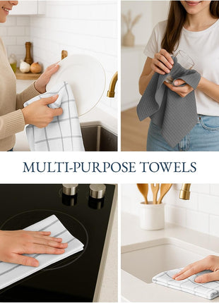 LANE LINEN Cotton Kitchen Towels and Dish Cloths Set, 6-Pack – Absorbent, Quick-Drying Dish Towel, 18" x 28", Soft, Premium Hand and Tea Towels - Grey