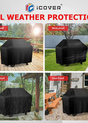 i COVER Grill Cover, 58 inch BBQ Grill Cover for Outdoor Grill, Anti-UV & Fade Resistant Gas Grill Cover, Waterproof Barbecue Grill Covers for Weber, Char-Broil, Nexgrill and More, Black