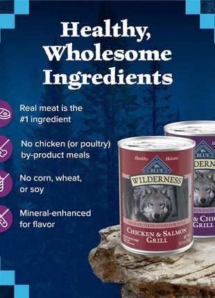 Blue Buffalo Wilderness High Protein Beef and Chicken & Salmon and Chicken Wet Dog Food Variety Pack for Adult Dogs,Grain-Free,12.5 oz Cans,(Pack of 12)