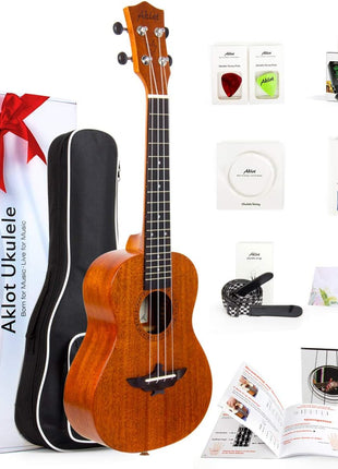 Ukulele, AKLOT Concert Ukelele Solid Mahogany 23 inch for Professional Beginners Adults Kit with Free Online Lesson and Uke Accessories