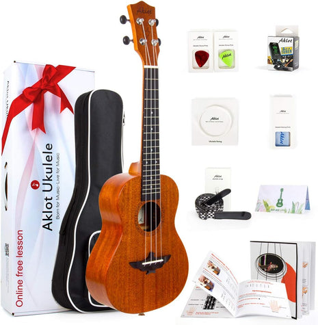 Ukulele, AKLOT Concert Ukelele Solid Mahogany 23 inch for Professional Beginners Adults Kit with Free Online Lesson and Uke Accessories