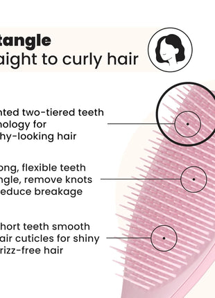 Tangle Teezer Ultimate Detangler Brush, Straight to Wavy, Millennial Pink | Patented two-tier, regular-flex teeth reduce breakage & split ends on wet or dry hair; Shower-friendly hairbrush for all ages