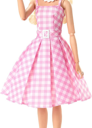 Barbie The Movie Doll, Margot Robbie as, Collectible Doll Wearing Pink and White Gingham Dress with Daisy Chain Necklace