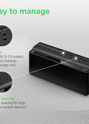 APC Back-UPS 850VA / 450W UPS Battery Backup & Surge Protector, 9 Outlets, Type A Charger, BE850G2 Uninterruptible Power Supply for Home Office & Computer