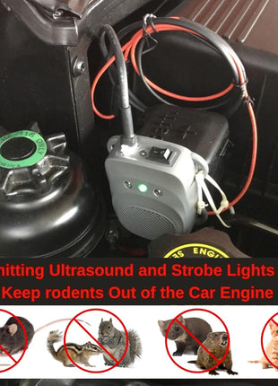 Rodent Repellent for Car Engine Under Hood Rodent Repeller with Strobe Lights Ultrasonic Mouse Repellent Mice Deterrent Squirrel Repeller RV Protection for 12V 24V Car Battery 1 Pack