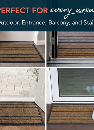 ubdyo Extra Durable Door Mat - Dirt Trapping Outdoor Welcome Mats - Non-Slip Outdoor Indoor Entrance - Low Profile Front Doormat (30 inch x 17 inch, Bright Brown)