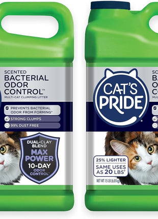 Cat's Pride Max Power: Total Odor Control - Up to 10 Days of Powerful Odor Control - Strong Clumping - Hypoallergenic - 99% Dust Free - Multi-Cat Litter, Unscented, 15 Pounds