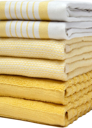 Premium Kitchen Towels 6 Pack 100% Cotton, 20"x28" Dish Towels - Grey | Large Flat & Terry Kitchen Linen Set with Hanging Loops, Highly Absorbent for Washing and Drying Dishes