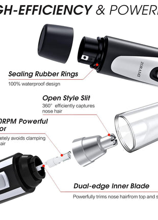Ear and Nose Hair Trimmer Clipper - 2026 Professional Painless Eyebrow & Facial Hair Trimmer for Men Women,Battery-Operated Trimmer with IPX7 Waterproof,Dual Edge Blades for Easy Cleansing Black