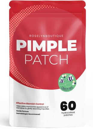 ROSELYNBOUTIQUE Pimple Patches for Face (60Ct - 4 Sizes 8,10,12,14mm) - Hydrocolloid Acne Spot Patches Blemishes Pore Strips - Vegan Facial Korean Skin Care Products Cruelty-Free (60 Dots)