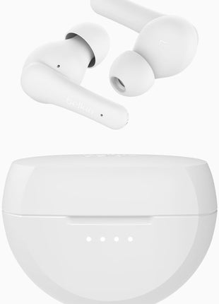 Belkin SoundForm Rhythm True Wireless Earbuds with Built-in Microphone, USB-C Fast Charging, 28H Battery Life, IPX5 Water Resistance - Bluetooth Earbuds for iPhone, iPad, Galaxy, Pixel, & More - White