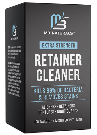 Retainer Cleanser Tablets Invisalign Cleaner, Removes Odors Discoloration Stains and Plaque 4 Month Supply Denture Cleansers Retainers Mouth Guards Denture Bath Mint by M3 Naturals