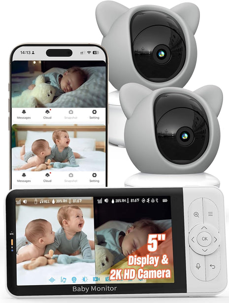 iFamily WiFi Baby Monitor with App – Smartphone Baby Monitor with 5inch HD Monitor & 2K Camera, Night Vision, 2-Way Talk, Motion Tracking&Alerts, Temp Sensor, Lullabies,Secure WiFi Lock
