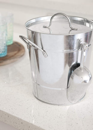 Twine Insulated Ice Bucket with Lid, Scoop & Handles for Beer, Wine, Champagne, Beverages, 1 Gal Galvanized Metal Bucket, Steel Ice Container for BBQs, Indoor & Outdoor Party Supplies, Bar Accessories