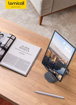 Lamicall Tablet Stand Adjustable, Tablet Stand : Desktop Stands Holder Gifts Compatible with Tablets Such as iPad 2018 Pro 9.7, 10.5, Air Mini 4 3 2, Kindle, iPhone 17 Max, E-Reader (4-13'')- Black